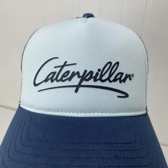 CAT Diesel Light Blue Trucker Hat Navy Mesh Snapback Caterpilllar Spelled Out - Picture 5 of 6